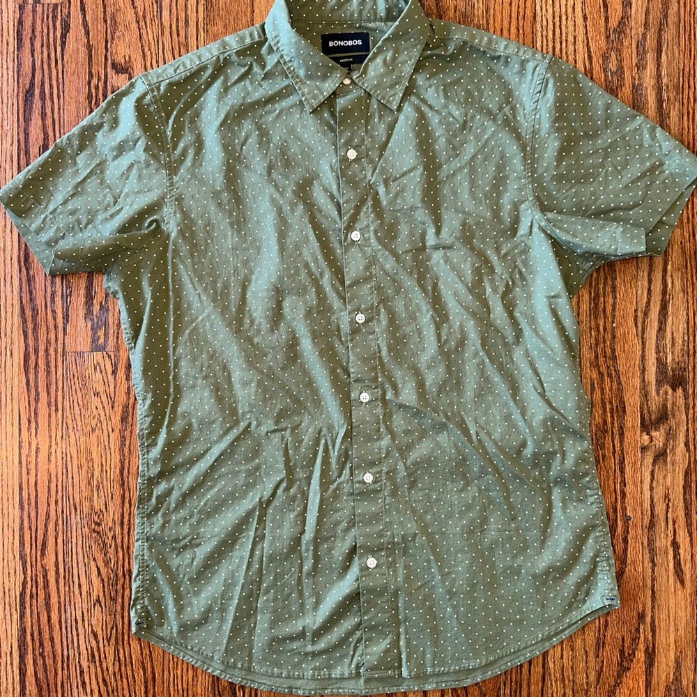 Bonobos Green Athletic Fit Casual Button Down Short Sleeve Men’s Shirt L Large